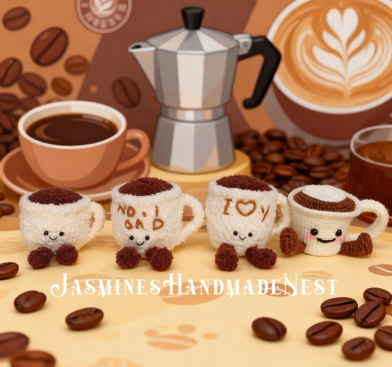 Coffee Cup Crochet Plush – Handmade Amigurumi Coffee Mug Stuffie, Soft Plush Toy, Desk Buddy, Cute Crochet Doll, Gift for Coffee Lovers and Kids