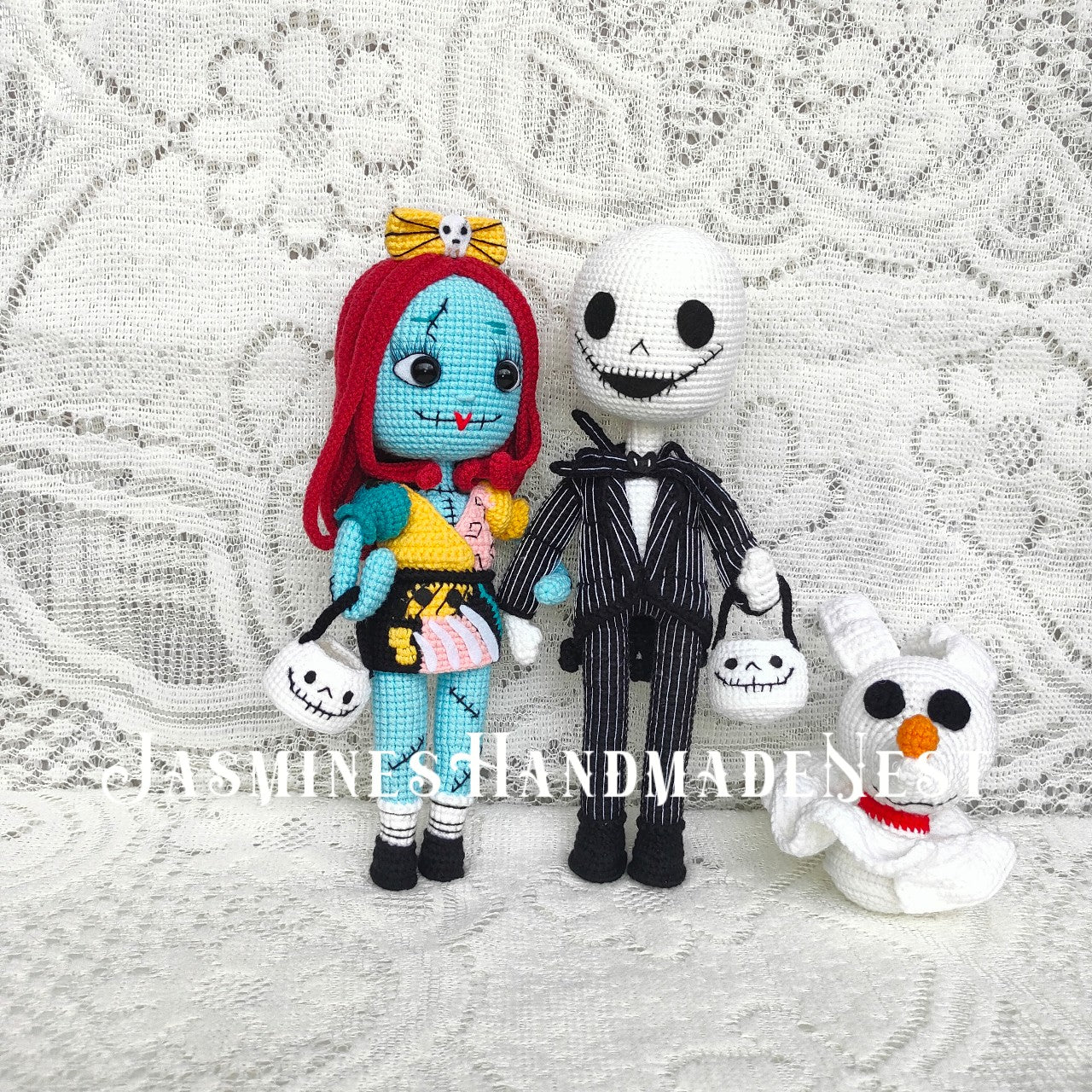 Handmade Crochet Jack and Sally Inspired Dolls – Nightmare Before Christmas Style Amigurumi Plush, Gothic Couple Gift, Halloween Christmas Decor