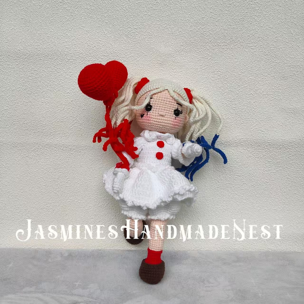 Handmade Quirky Clown Girl Doll – Crochet Plush Toy with Colorful Hair & Outfit, Unique Gift for Collectors & Fun-Loving Fans