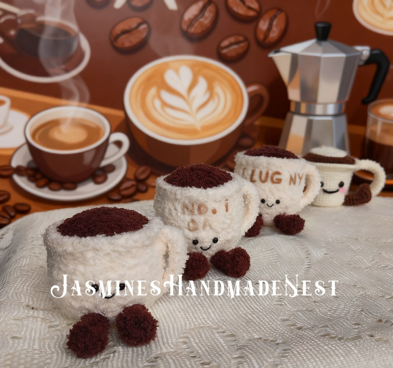 Coffee Cup Crochet Plush – Handmade Amigurumi Coffee Mug Stuffie, Soft Plush Toy, Desk Buddy, Cute Crochet Doll, Gift for Coffee Lovers and Kids