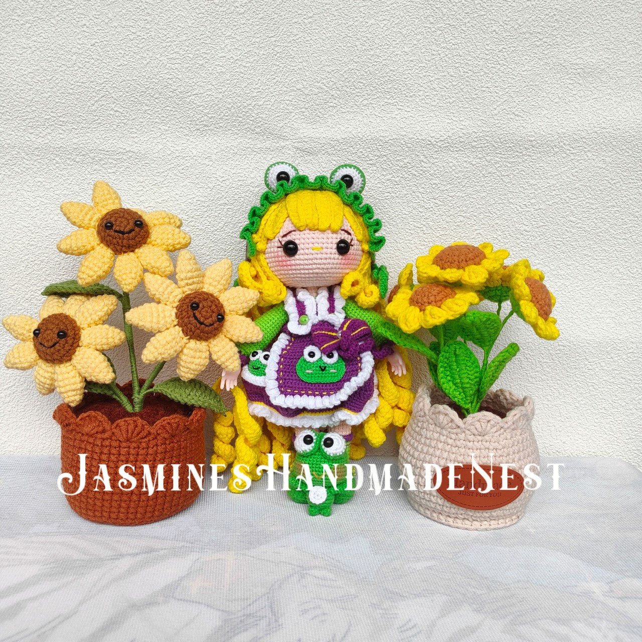 Wishing Girl in Frog Costume – Handmade Crochet Plush Doll, Whimsical Amigurumi Gift, Soft Toy for Kids, Room Decor or Collector Display