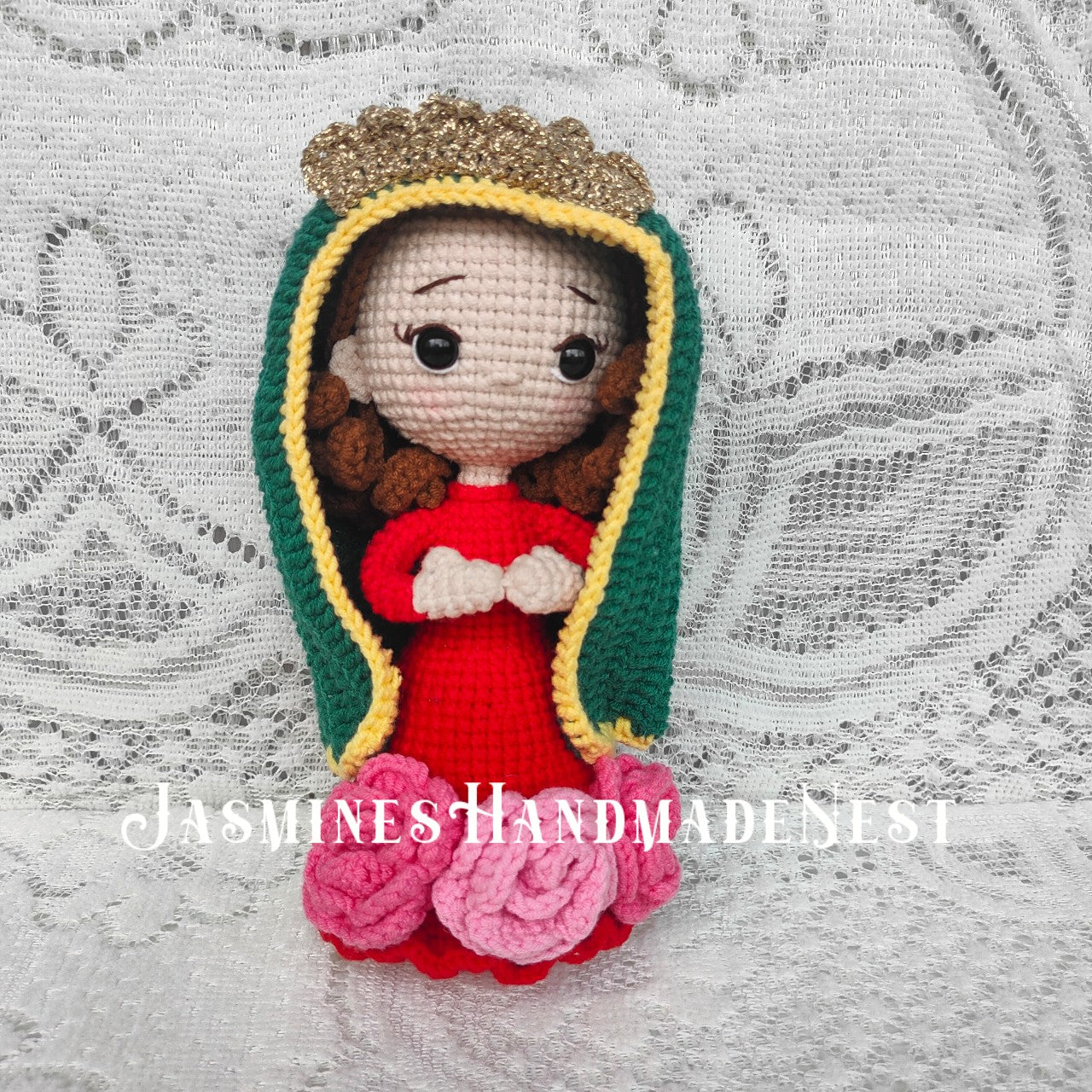 Handmade Crochet Virgin Mary Inspired Doll – Amigurumi Catholic Religious Keepsake, Baptism & First Communion Gift, Handmade Holy Figurine, Home Decor