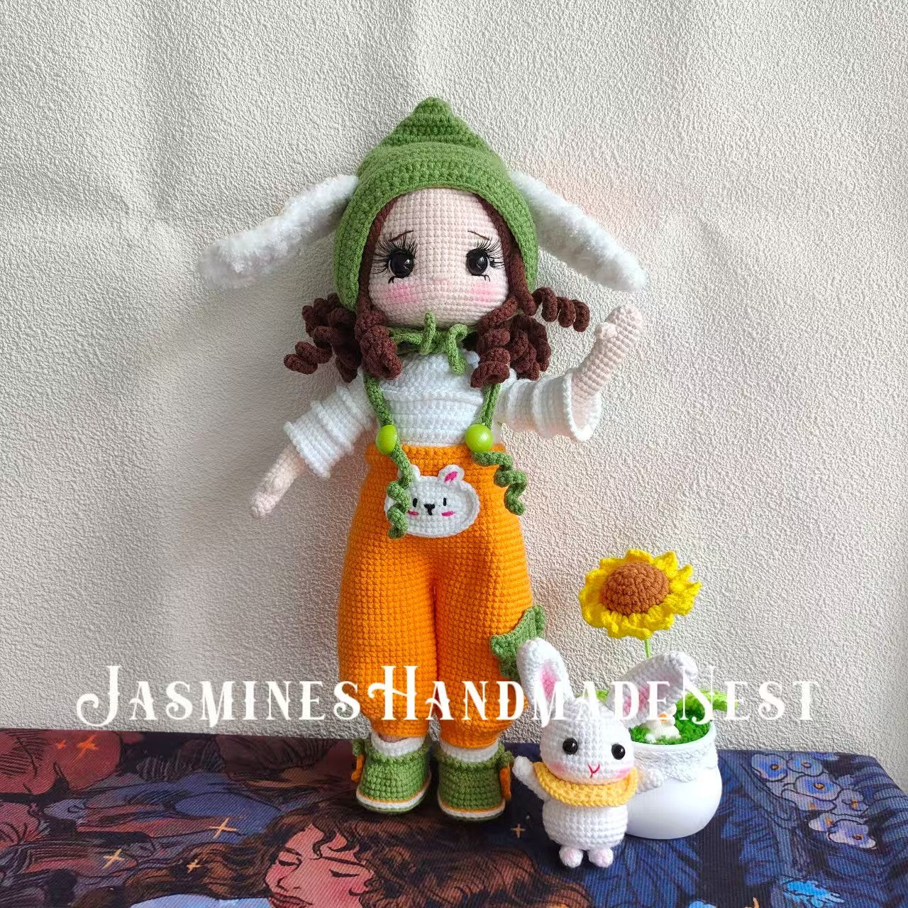Handmade Crocheted Rabbit Girl Doll | Soft Cute Yarn Plush | Standable Ornament | Birthday Gift for Girlfriend | Healing Cute Item | Original Design, No Duplicates