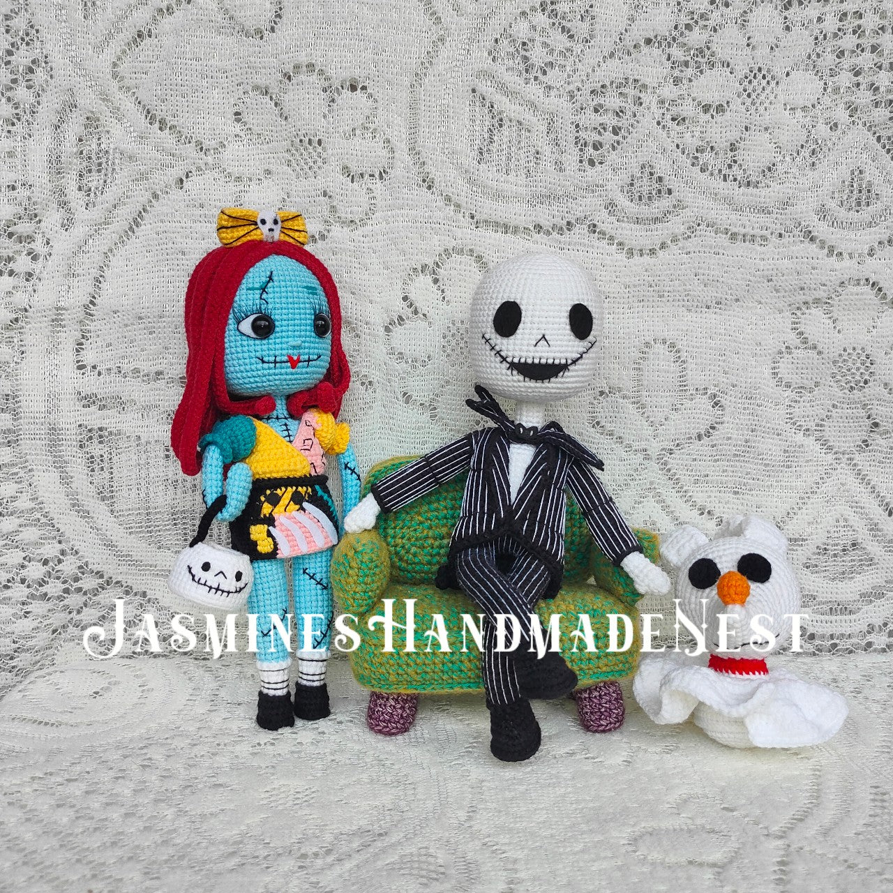 Handmade Crochet Jack and Sally Inspired Dolls – Nightmare Before Christmas Style Amigurumi Plush, Gothic Couple Gift, Halloween Christmas Decor