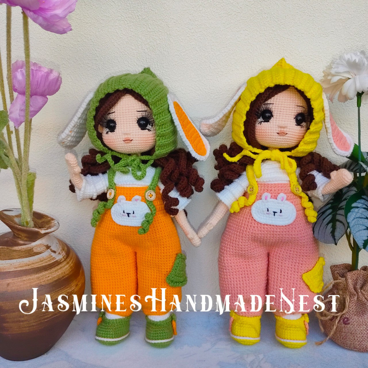 Handmade Crochet Bunny Girl Doll – Cute Amigurumi Plush Toy, Soft Knitted Rabbit Doll, Adorable Gift for Kids, Birthday Present, Nursery Decoration, Unique Collectible for Doll Lovers and Children