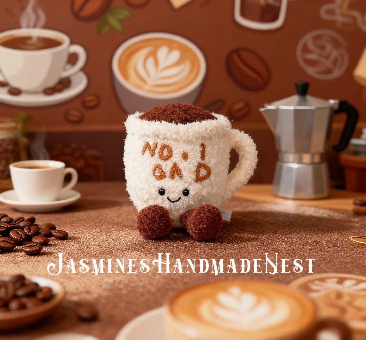 Coffee Cup Crochet Plush – Handmade Amigurumi Coffee Mug Stuffie, Soft Plush Toy, Desk Buddy, Cute Crochet Doll, Gift for Coffee Lovers and Kids