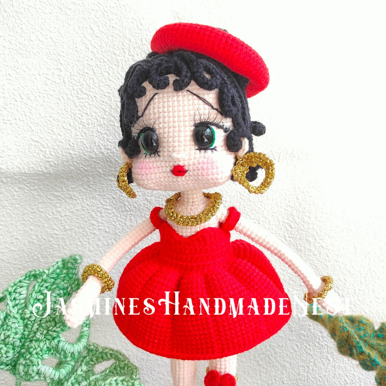 Handmade Crochet Girl Doll – Cute Red Dress Plush Toy – Amigurumi Gift for Kids or Collectors – Soft and Cuddly Room or Nursery Decor