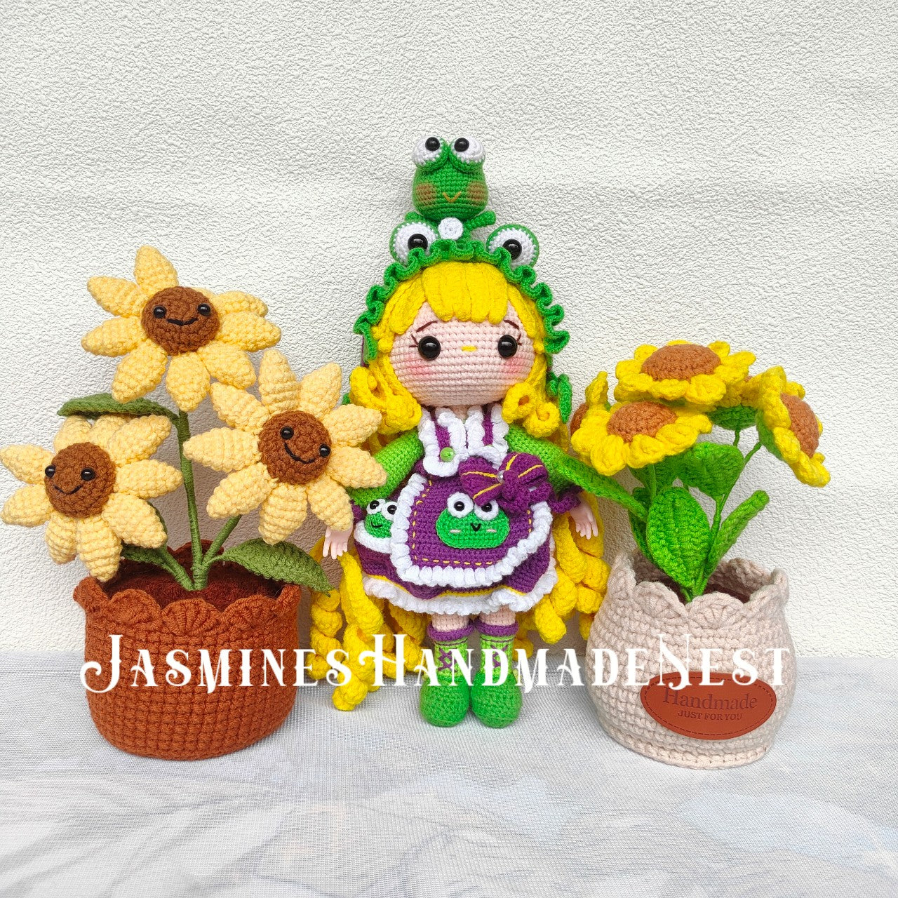 Wishing Girl in Frog Costume – Handmade Crochet Plush Doll, Whimsical Amigurumi Gift, Soft Toy for Kids, Room Decor or Collector Display