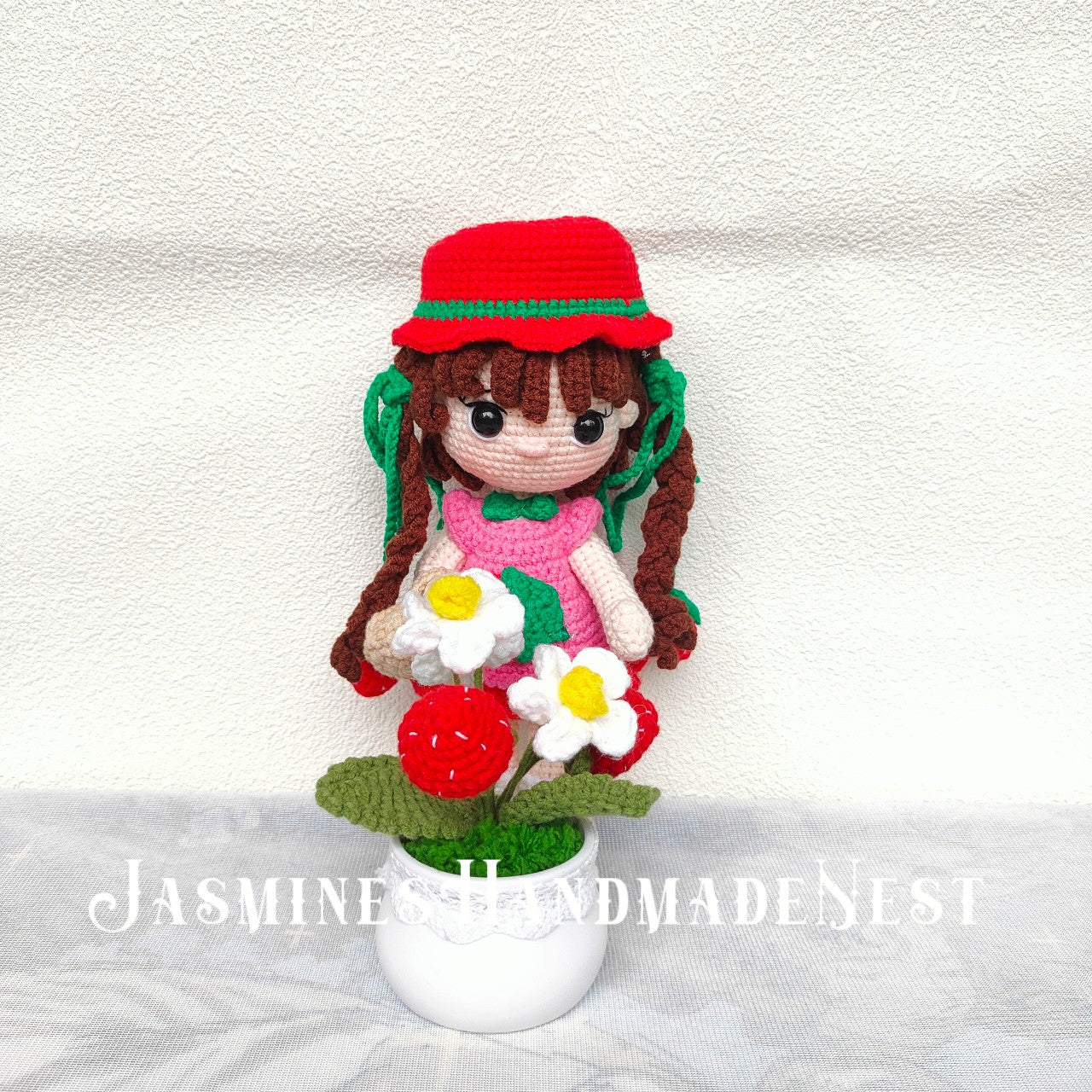 Handmade Strawberry Girl Doll – Fruity Crochet Plush in Pink or White – Cute Amigurumi Toy Gift for Kids, Nursery Decor, or Fruit-Themed Collectors