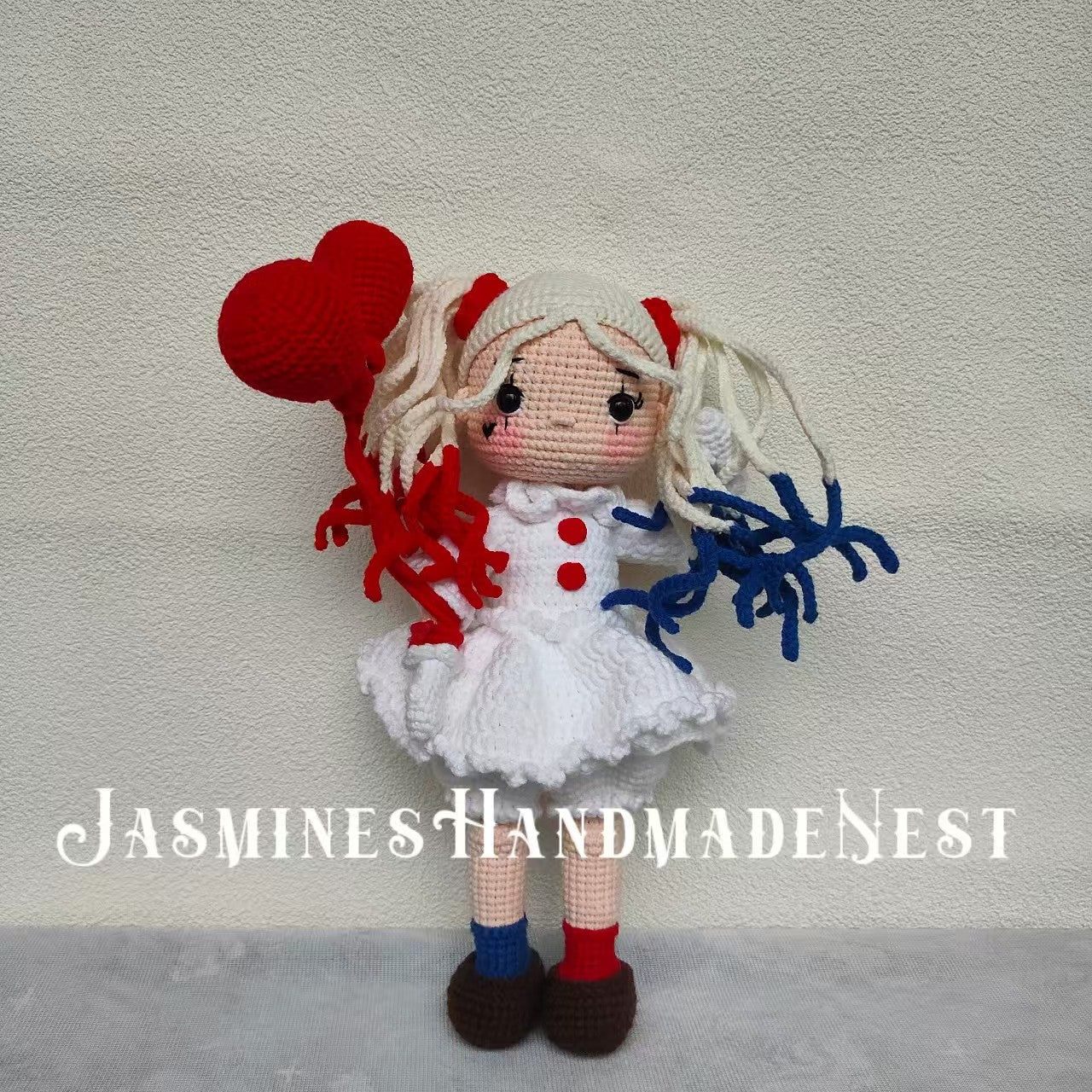 Handmade Quirky Clown Girl Doll – Crochet Plush Toy with Colorful Hair & Outfit, Unique Gift for Collectors & Fun-Loving Fans