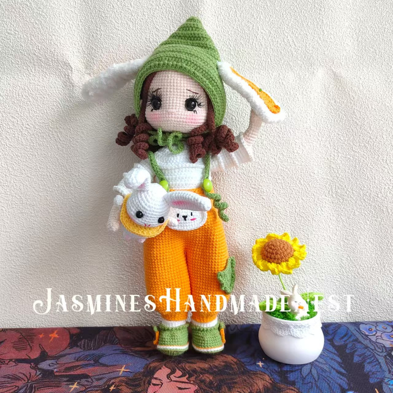 Handmade Crocheted Rabbit Girl Doll | Soft Cute Yarn Plush | Standable Ornament | Birthday Gift for Girlfriend | Healing Cute Item | Original Design, No Duplicates