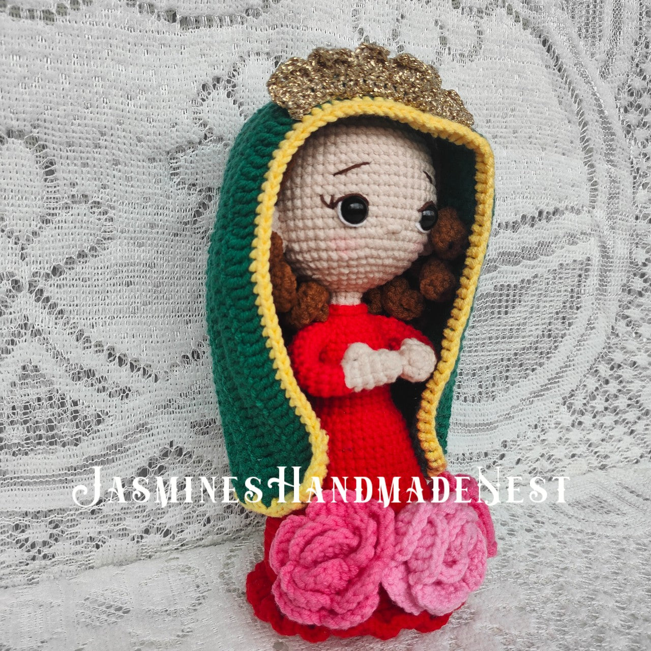 Handmade Crochet Virgin Mary Inspired Doll – Amigurumi Catholic Religious Keepsake, Baptism & First Communion Gift, Handmade Holy Figurine, Home Decor