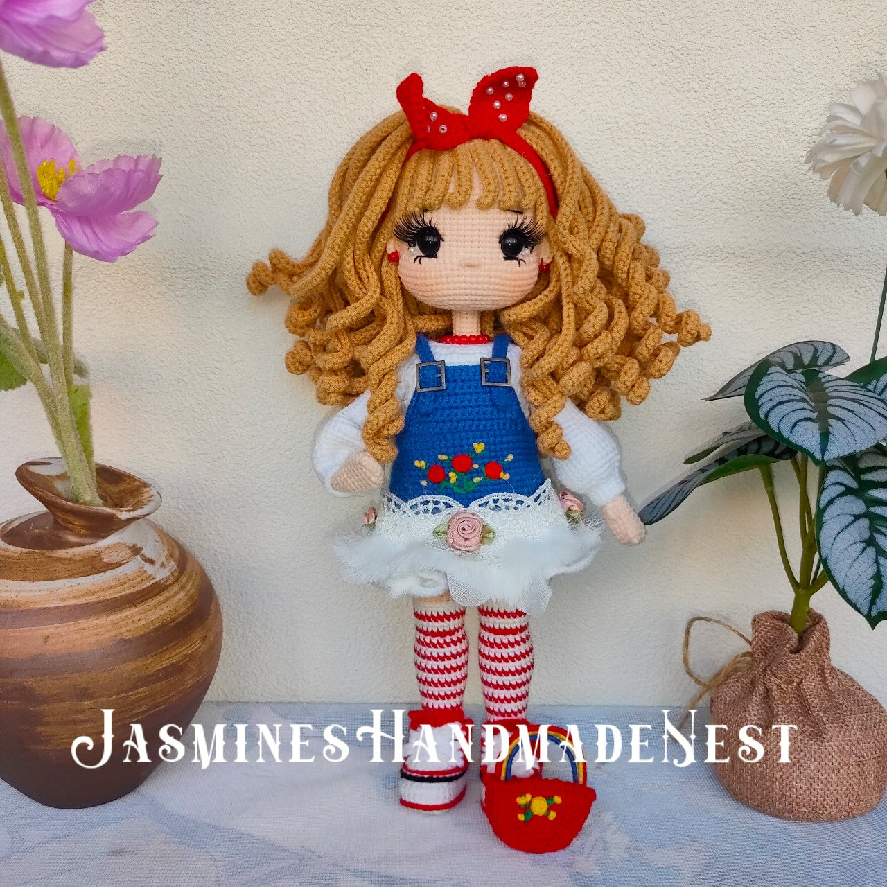 Handmade Crochet Rose Girl Doll – Adorable Amigurumi Plush Toy with Cute Flower Dress, Soft Knitted Doll, Playful and Sweet Gift for Kids, Birthday Present, Nursery Decor, Unique Collectible for Children and Doll Lovers