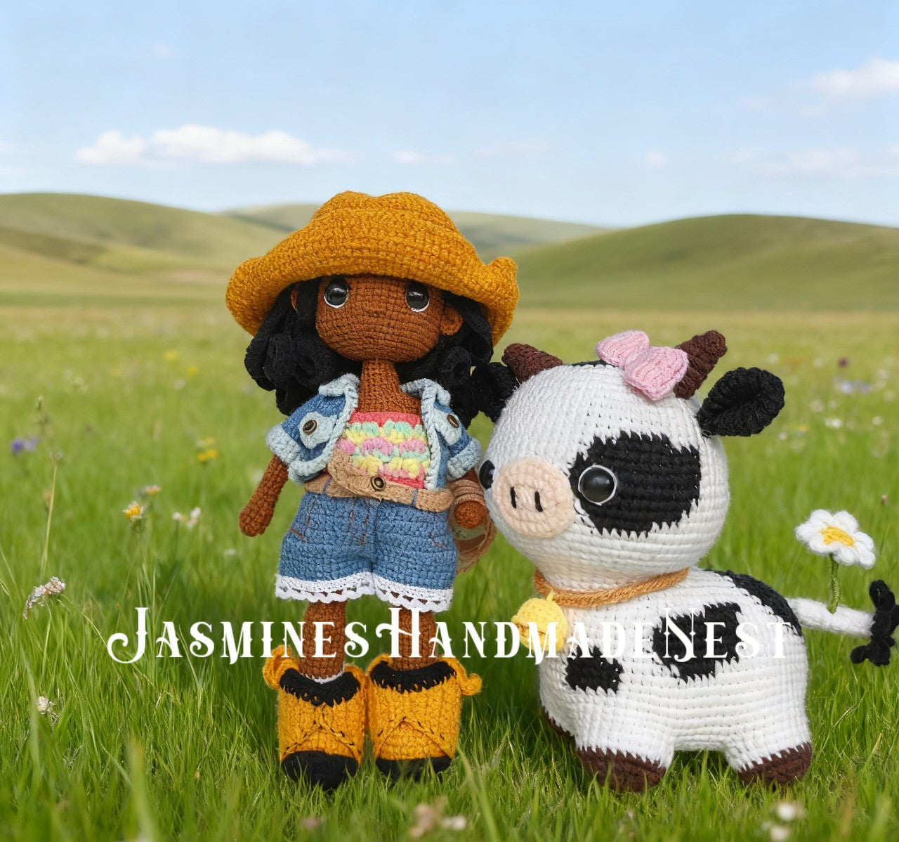 Handmade Crochet Cowboy and Cowgirl Dolls – Amigurumi Western Plush Toy Set – Soft Stuffed Doll Pair for Kids, Nursery Decor, or Collector Gift