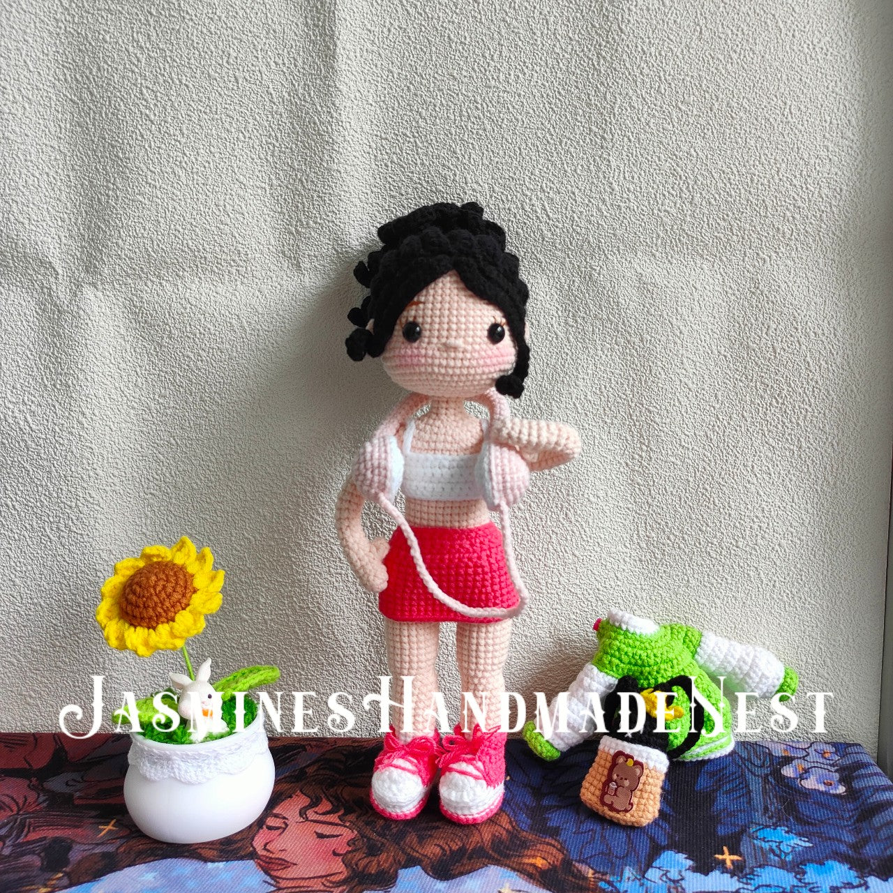 Knitted Headphone Girl Doll | Soft Cute Yarn Plush | Poseable & Huggable | Healing Decor Ornament | Perfect Gift for Music Lovers