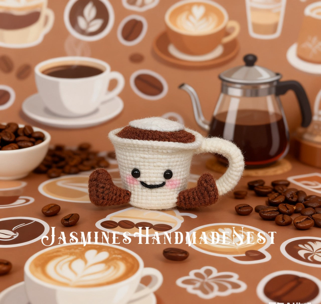 Coffee Cup Crochet Plush – Handmade Amigurumi Coffee Mug Stuffie, Soft Plush Toy, Desk Buddy, Cute Crochet Doll, Gift for Coffee Lovers and Kids