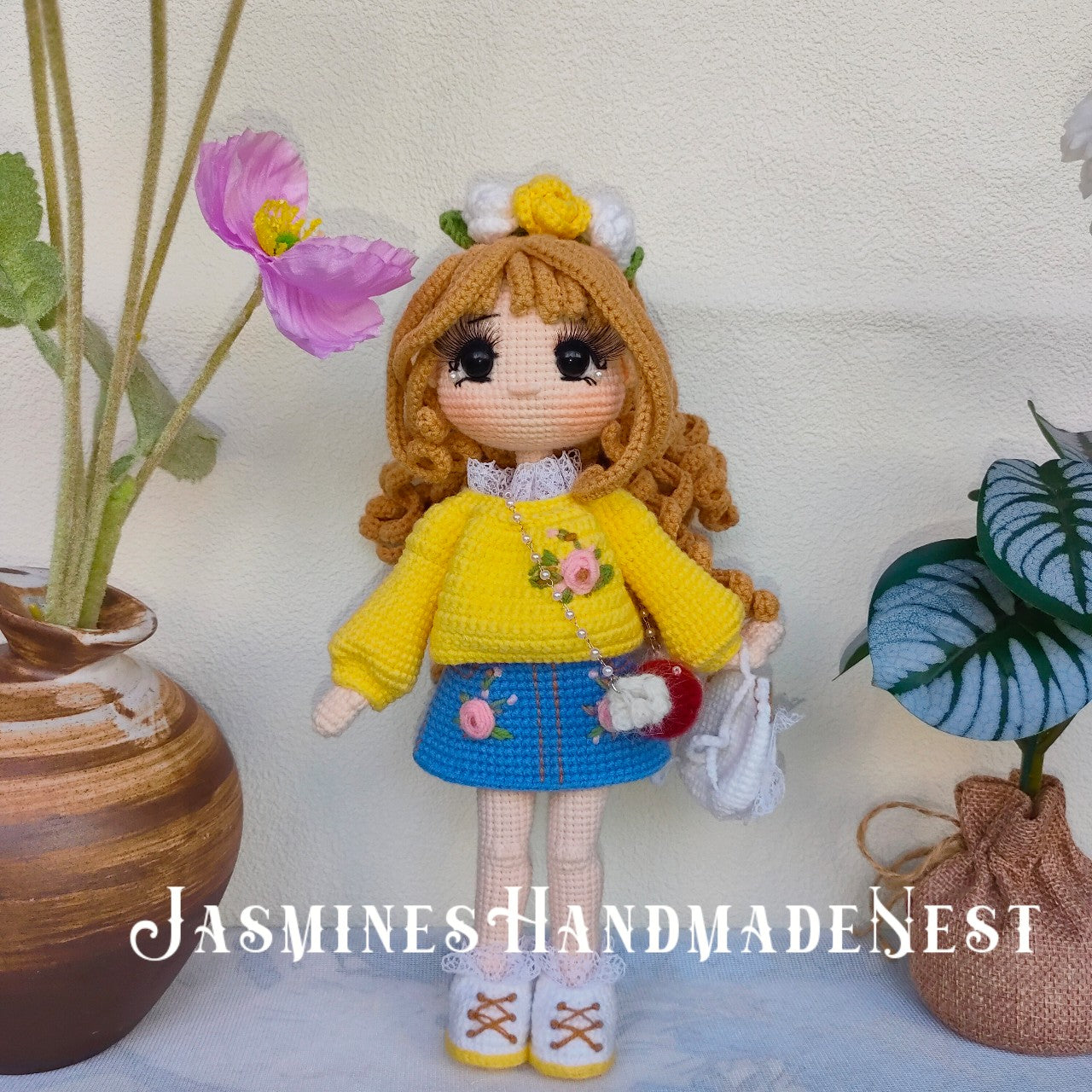 Handmade Crochet Twin Girl Dolls – Soft Amigurumi Plush Toys, Matching Knitted Dolls with Dresses, Cute Collectible Gift Set, Perfect for Kids, and Doll Lovers
