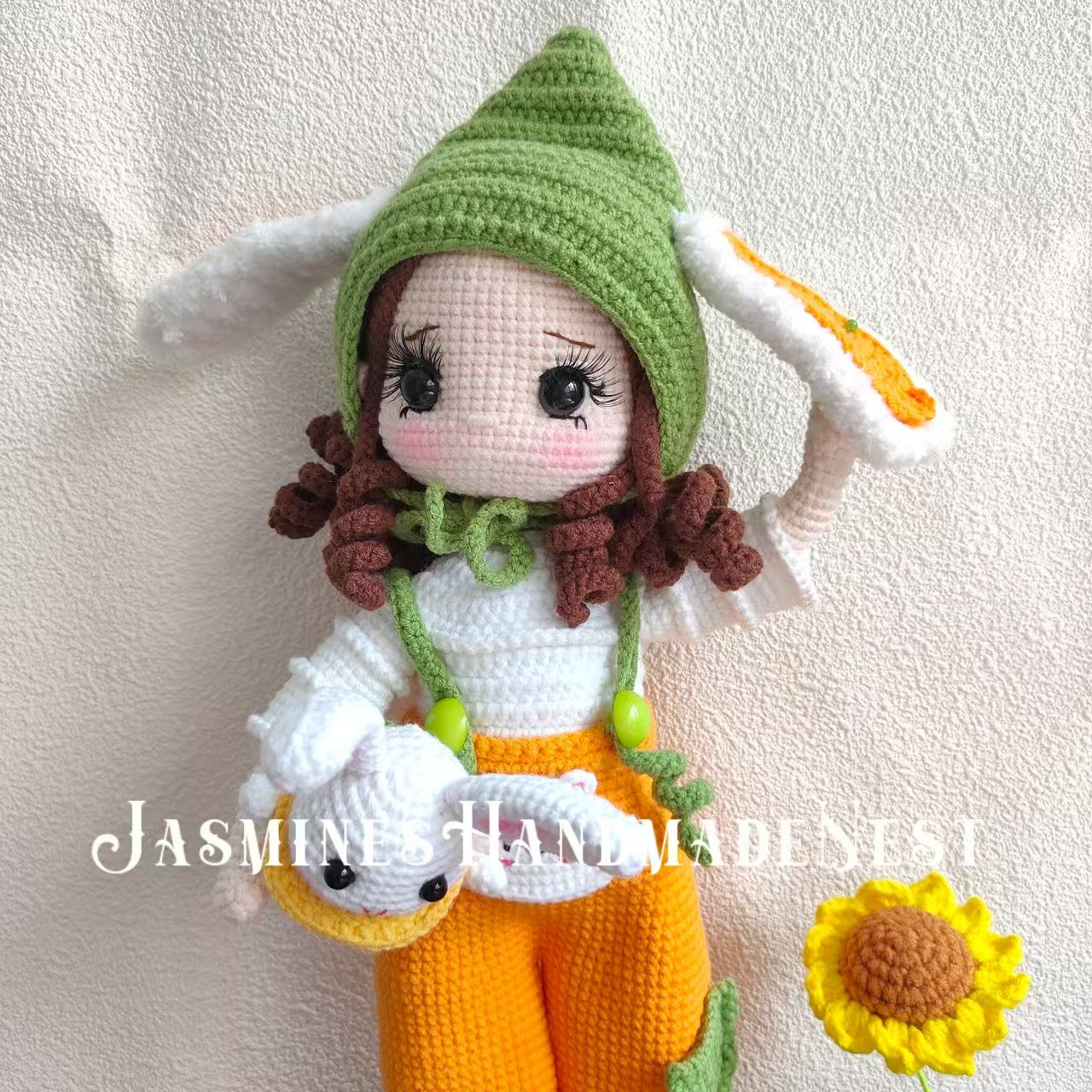 Handmade Crocheted Rabbit Girl Doll | Soft Cute Yarn Plush | Standable Ornament | Birthday Gift for Girlfriend | Healing Cute Item | Original Design, No Duplicates