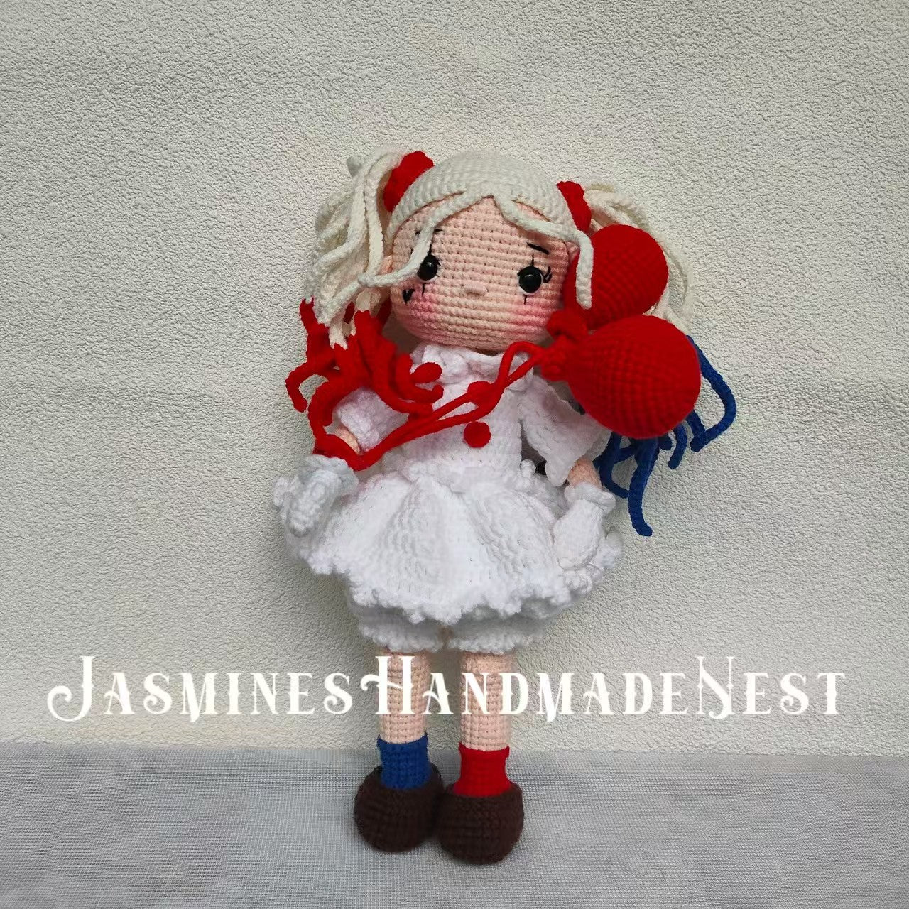 Handmade Quirky Clown Girl Doll – Crochet Plush Toy with Colorful Hair & Outfit, Unique Gift for Collectors & Fun-Loving Fans