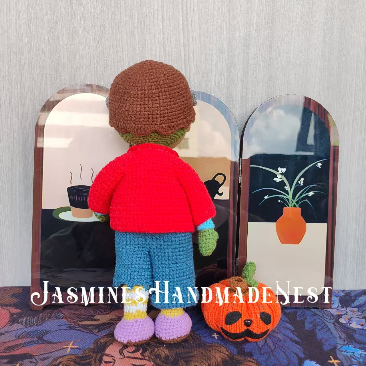 Handmade Frankenstein Doll – Classic Stitched Design with Retro Hues, Halloween Decor, Ideal Birthday Gift for Him, Dark-Chic Trendy Toy