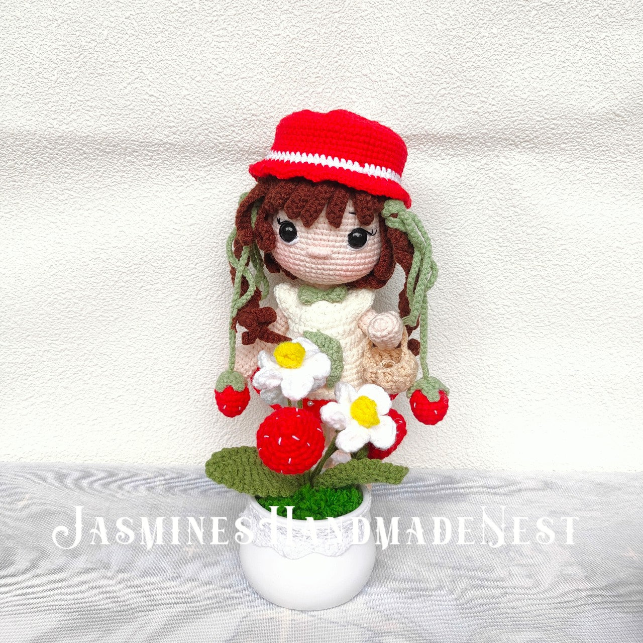 Handmade Strawberry Girl Doll – Fruity Crochet Plush in Pink or White – Cute Amigurumi Toy Gift for Kids, Nursery Decor, or Fruit-Themed Collectors