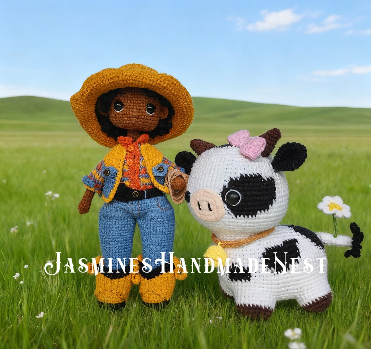 Handmade Crochet Cowboy and Cowgirl Dolls – Amigurumi Western Plush Toy Set – Soft Stuffed Doll Pair for Kids, Nursery Decor, or Collector Gift