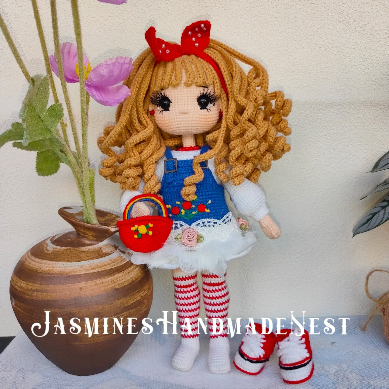 Handmade Crochet Rose Girl Doll – Adorable Amigurumi Plush Toy with Cute Flower Dress, Soft Knitted Doll, Playful and Sweet Gift for Kids, Birthday Present, Nursery Decor, Unique Collectible for Children and Doll Lovers