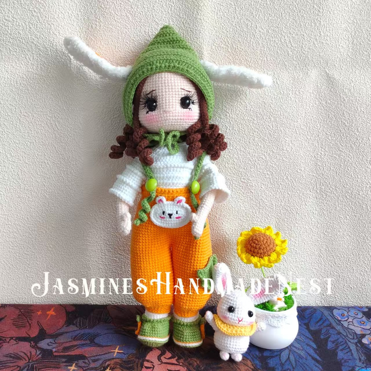 Handmade Crocheted Rabbit Girl Doll | Soft Cute Yarn Plush | Standable Ornament | Birthday Gift for Girlfriend | Healing Cute Item | Original Design, No Duplicates