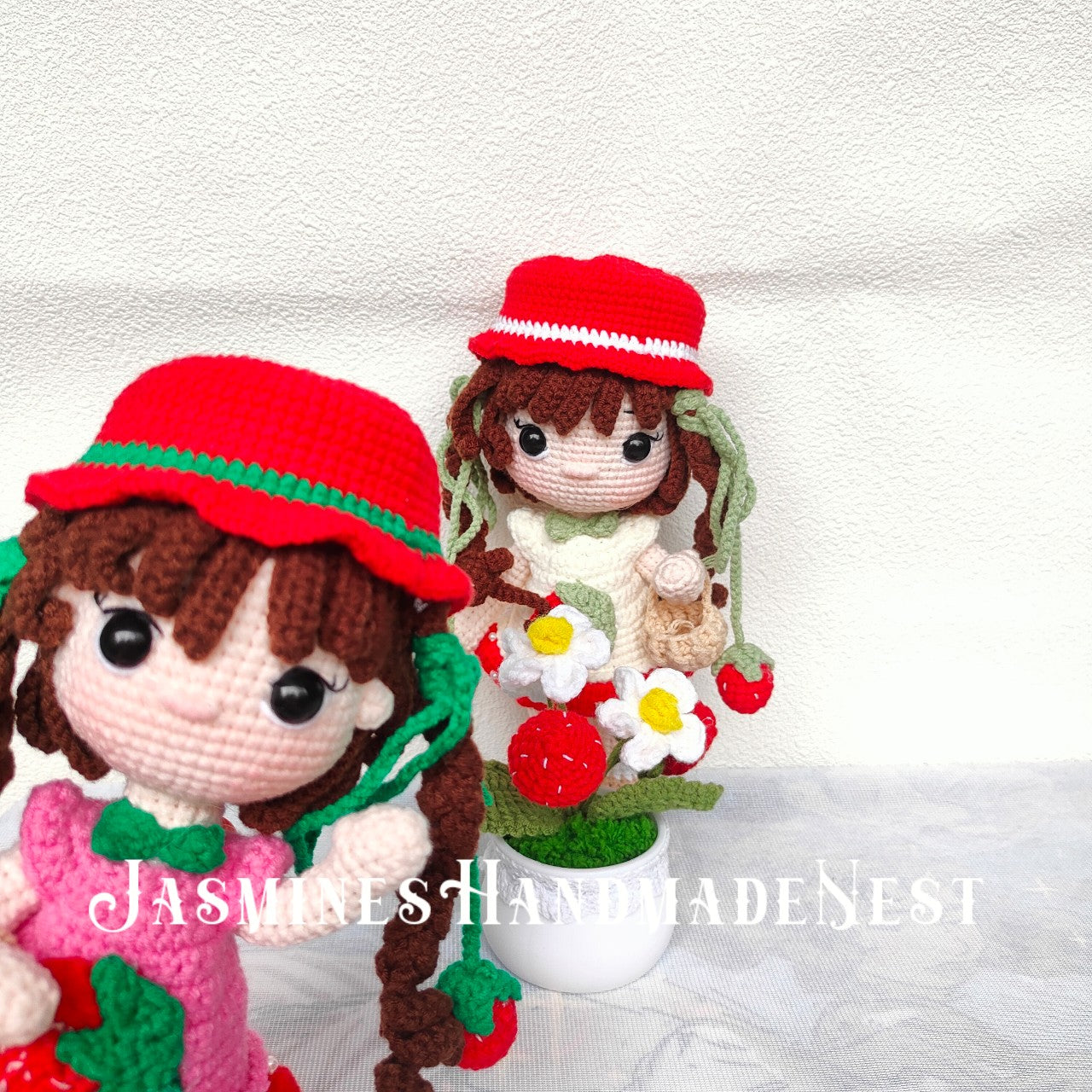 Handmade Strawberry Girl Doll – Fruity Crochet Plush in Pink or White – Cute Amigurumi Toy Gift for Kids, Nursery Decor, or Fruit-Themed Collectors