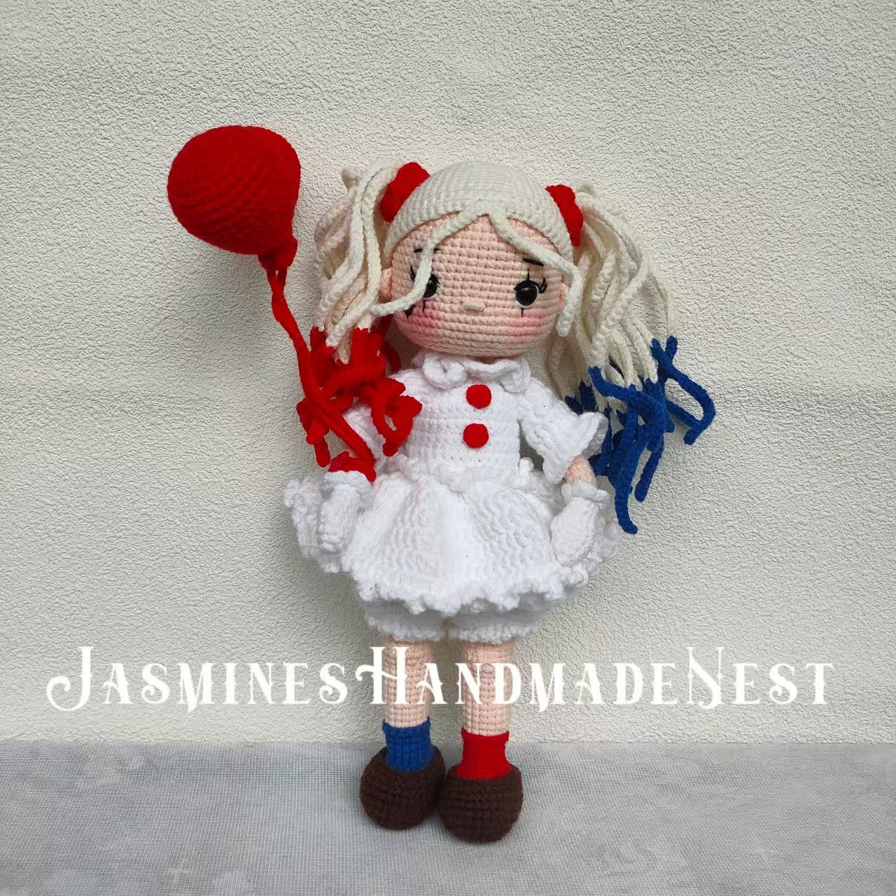 Handmade Quirky Clown Girl Doll – Crochet Plush Toy with Colorful Hair & Outfit, Unique Gift for Collectors & Fun-Loving Fans