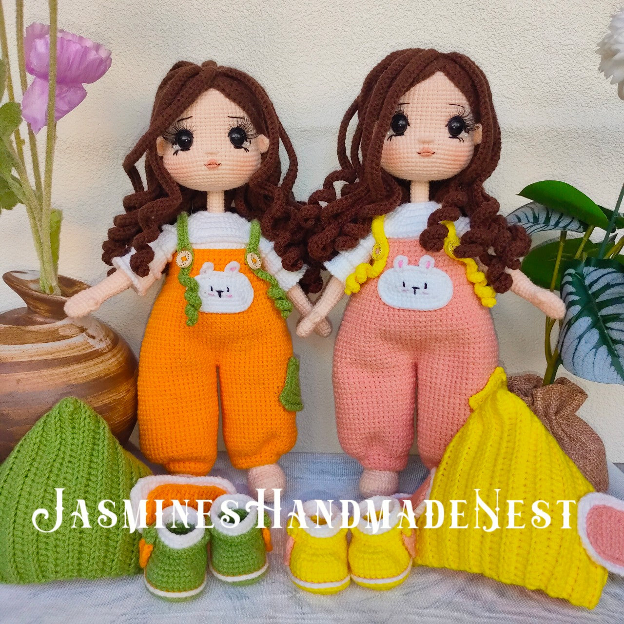 Handmade Crochet Bunny Girl Doll – Cute Amigurumi Plush Toy, Soft Knitted Rabbit Doll, Adorable Gift for Kids, Birthday Present, Nursery Decoration, Unique Collectible for Doll Lovers and Children