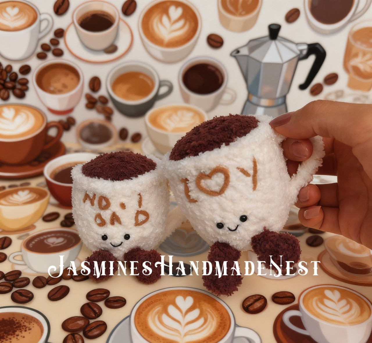 Coffee Cup Crochet Plush – Handmade Amigurumi Coffee Mug Stuffie, Soft Plush Toy, Desk Buddy, Cute Crochet Doll, Gift for Coffee Lovers and Kids