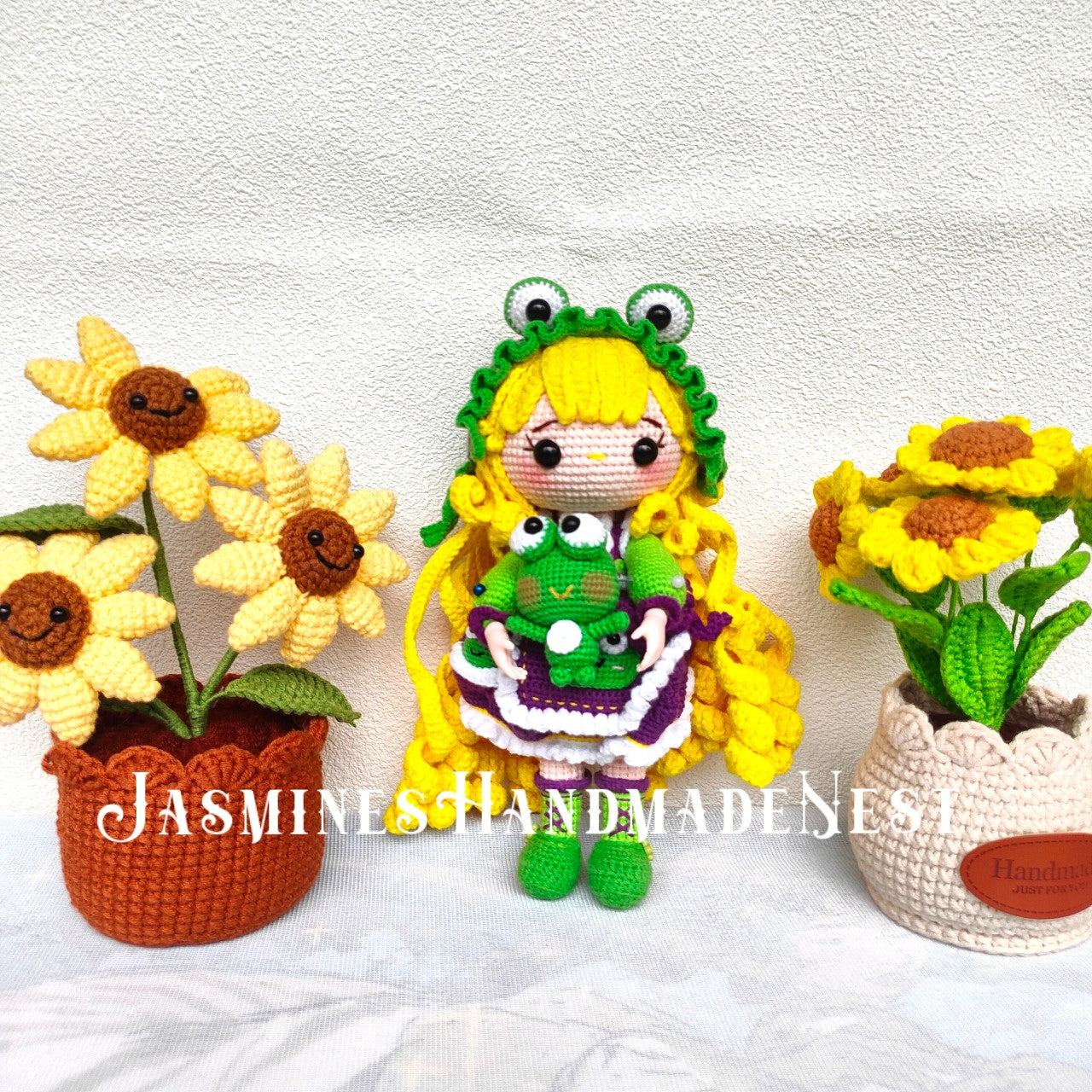 Wishing Girl in Frog Costume – Handmade Crochet Plush Doll, Whimsical Amigurumi Gift, Soft Toy for Kids, Room Decor or Collector Display