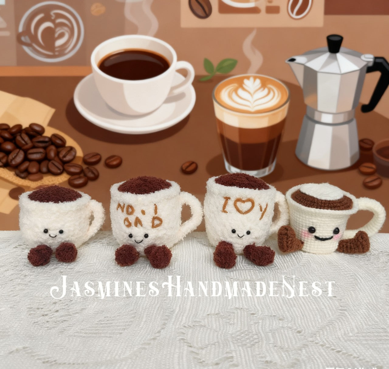 Coffee Cup Crochet Plush – Handmade Amigurumi Coffee Mug Stuffie, Soft Plush Toy, Desk Buddy, Cute Crochet Doll, Gift for Coffee Lovers and Kids