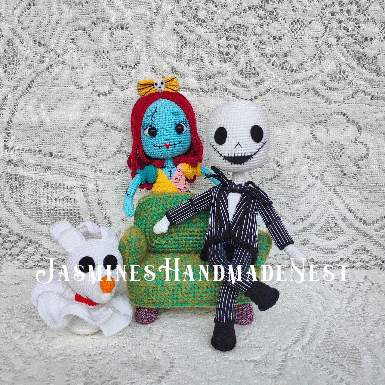 Handmade Crochet Jack and Sally Inspired Dolls – Nightmare Before Christmas Style Amigurumi Plush, Gothic Couple Gift, Halloween Christmas Decor