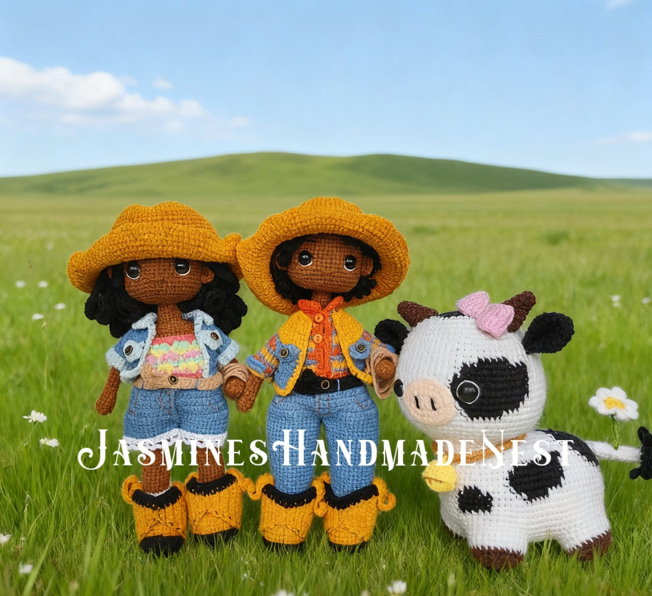 Handmade Crochet Cowboy and Cowgirl Dolls – Amigurumi Western Plush Toy Set – Soft Stuffed Doll Pair for Kids, Nursery Decor, or Collector Gift