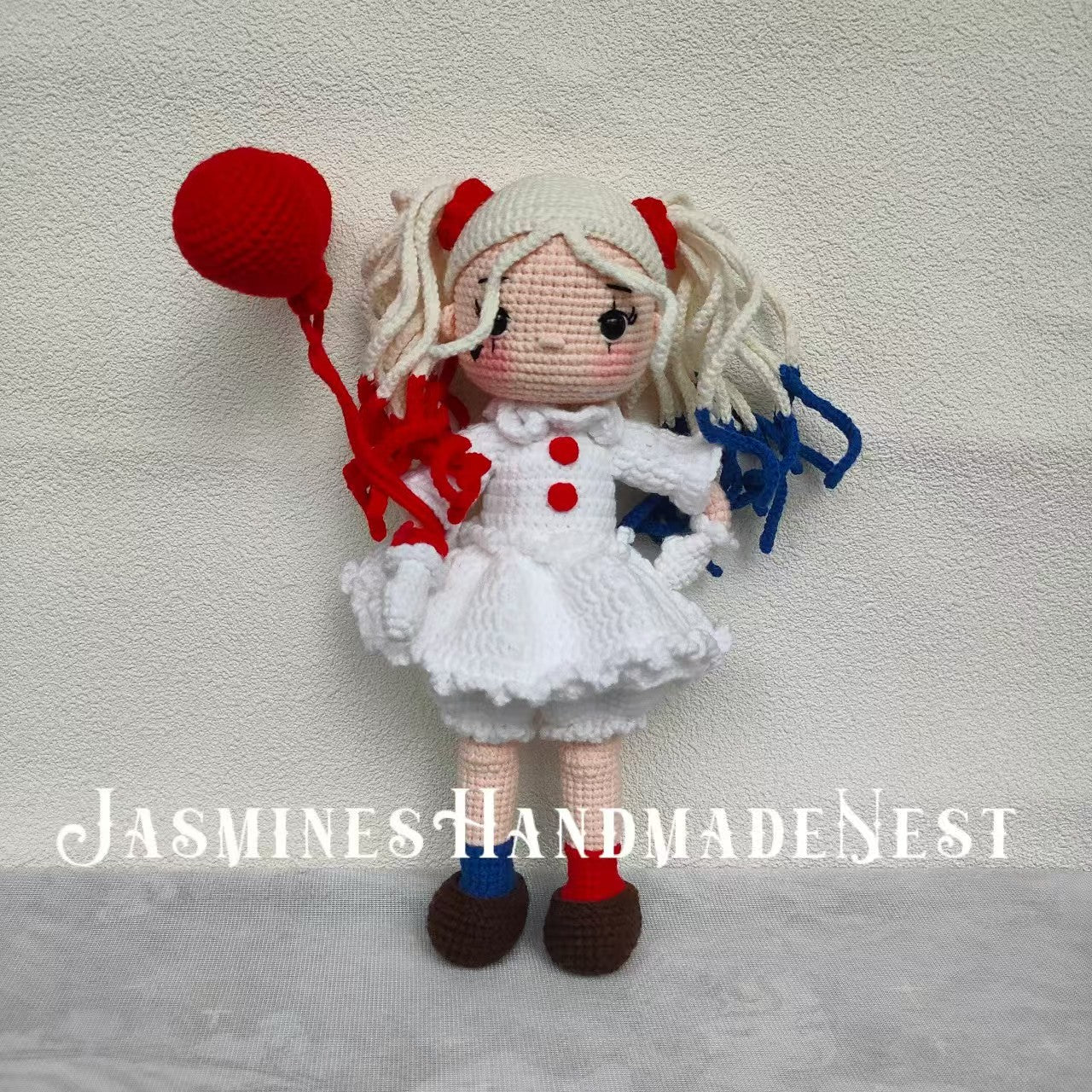 Handmade Quirky Clown Girl Doll – Crochet Plush Toy with Colorful Hair & Outfit, Unique Gift for Collectors & Fun-Loving Fans