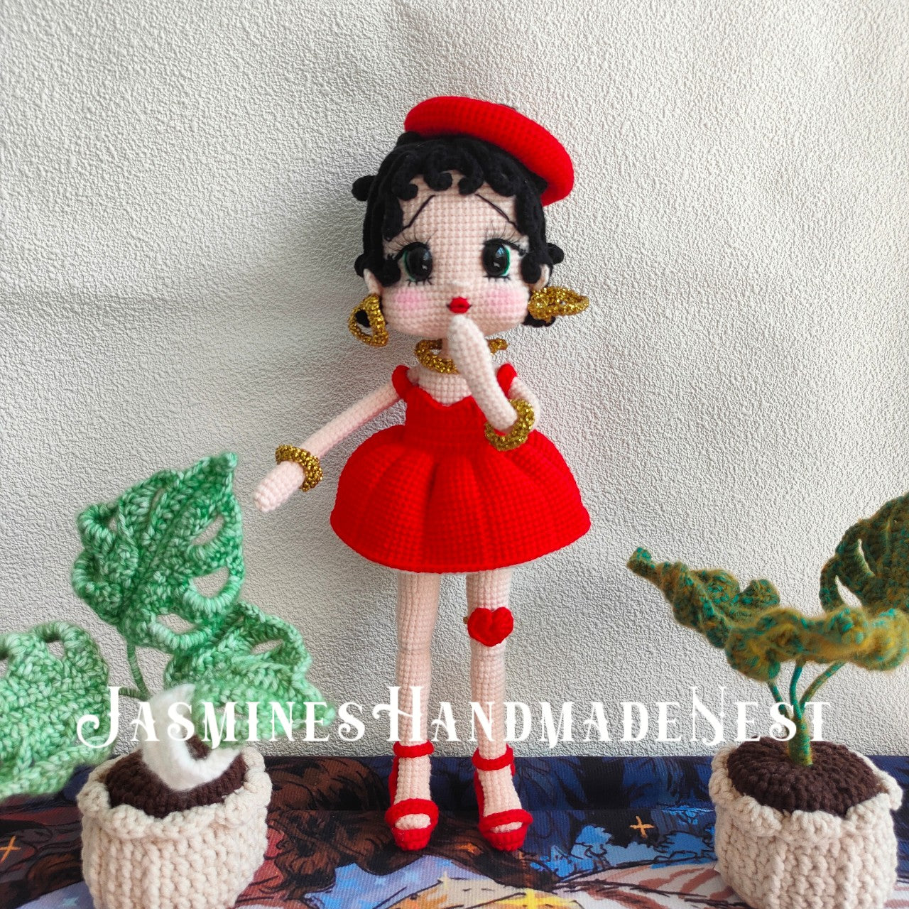 Handmade Crochet Girl Doll – Cute Red Dress Plush Toy – Amigurumi Gift for Kids or Collectors – Soft and Cuddly Room or Nursery Decor