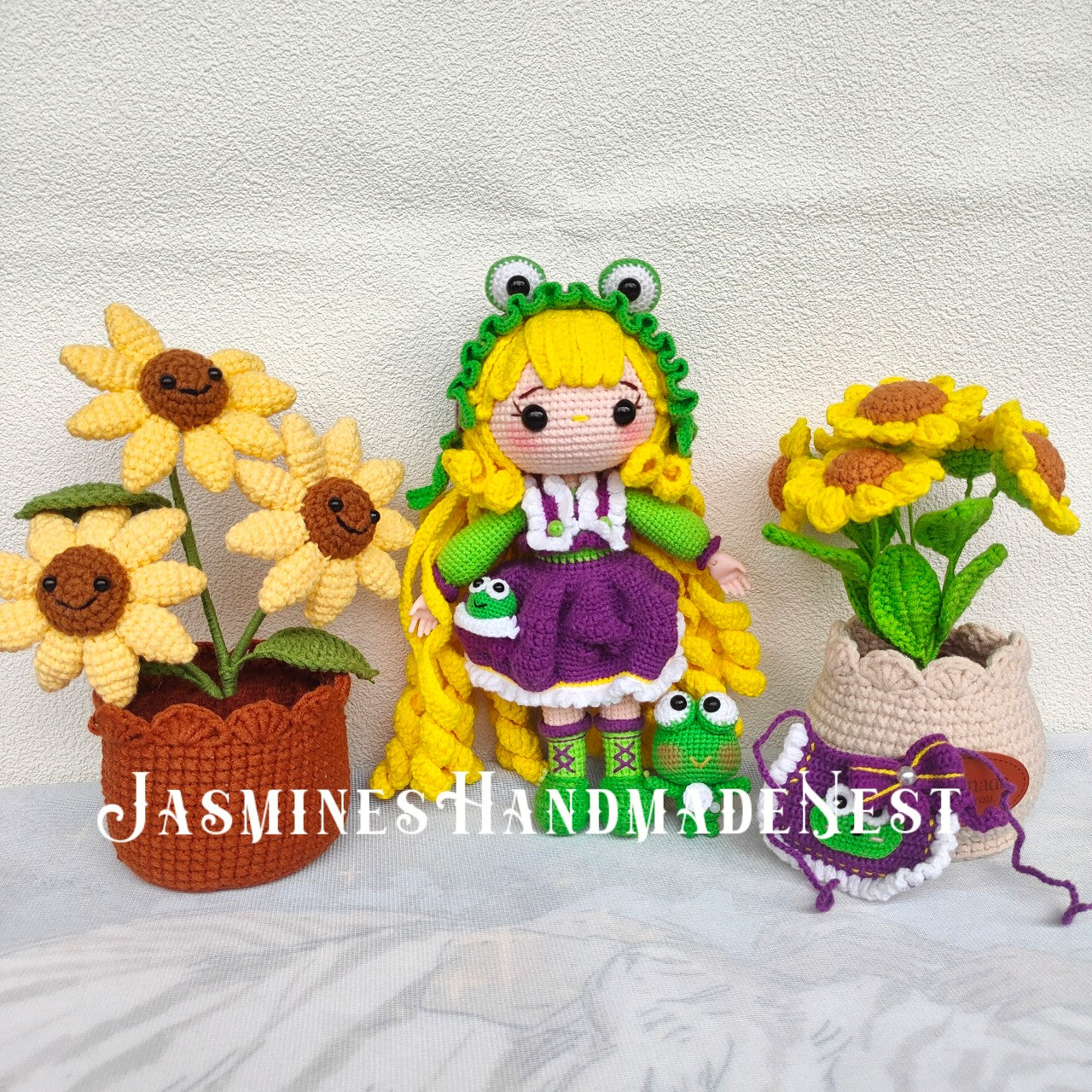 Wishing Girl in Frog Costume – Handmade Crochet Plush Doll, Whimsical Amigurumi Gift, Soft Toy for Kids, Room Decor or Collector Display