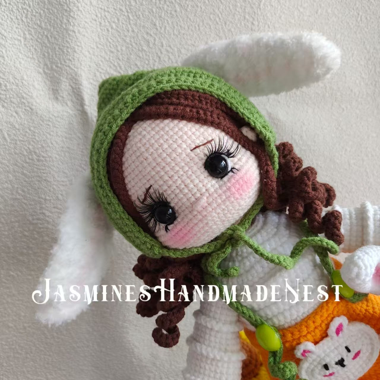 Handmade Crocheted Rabbit Girl Doll | Soft Cute Yarn Plush | Standable Ornament | Birthday Gift for Girlfriend | Healing Cute Item | Original Design, No Duplicates