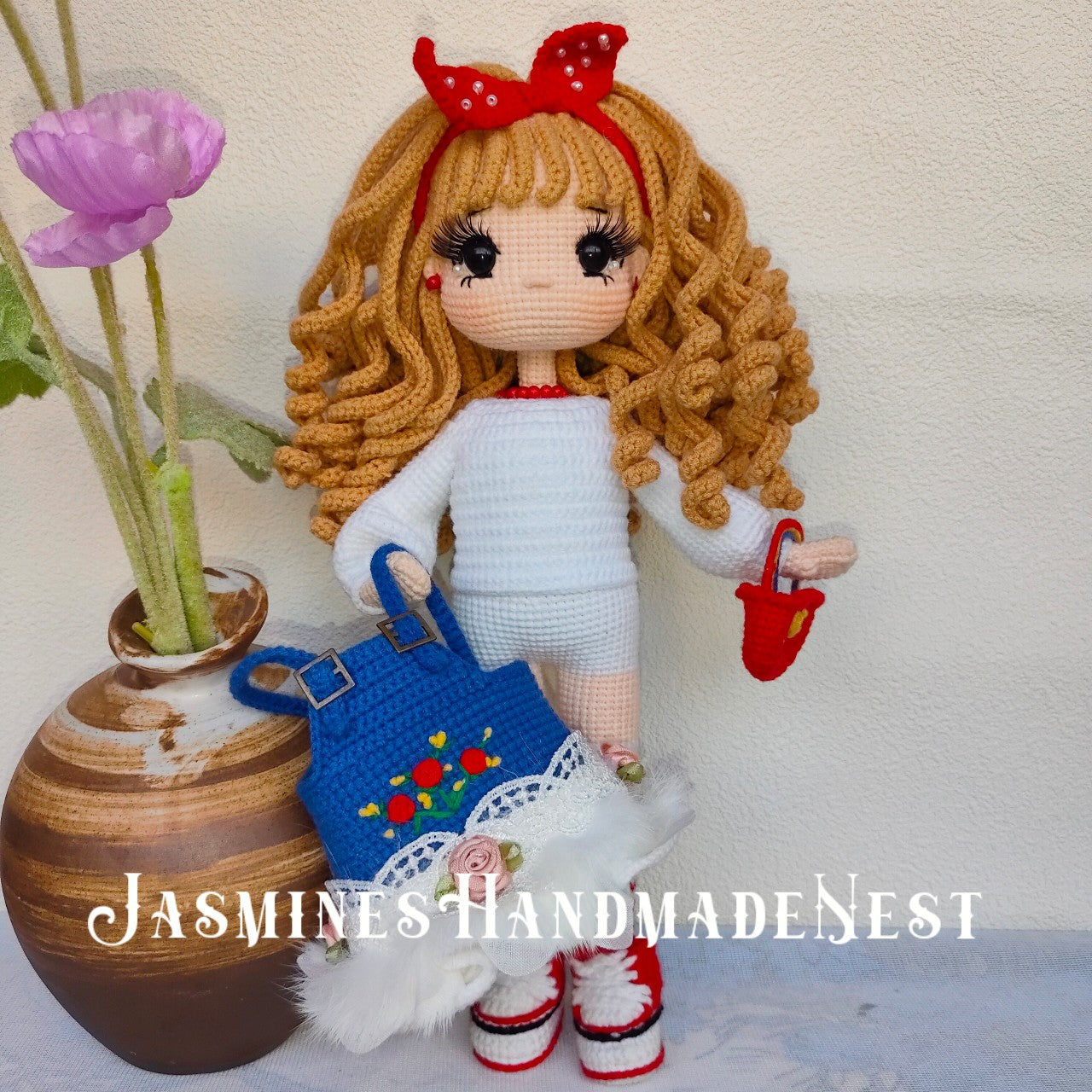 Handmade Crochet Rose Girl Doll – Adorable Amigurumi Plush Toy with Cute Flower Dress, Soft Knitted Doll, Playful and Sweet Gift for Kids, Birthday Present, Nursery Decor, Unique Collectible for Children and Doll Lovers