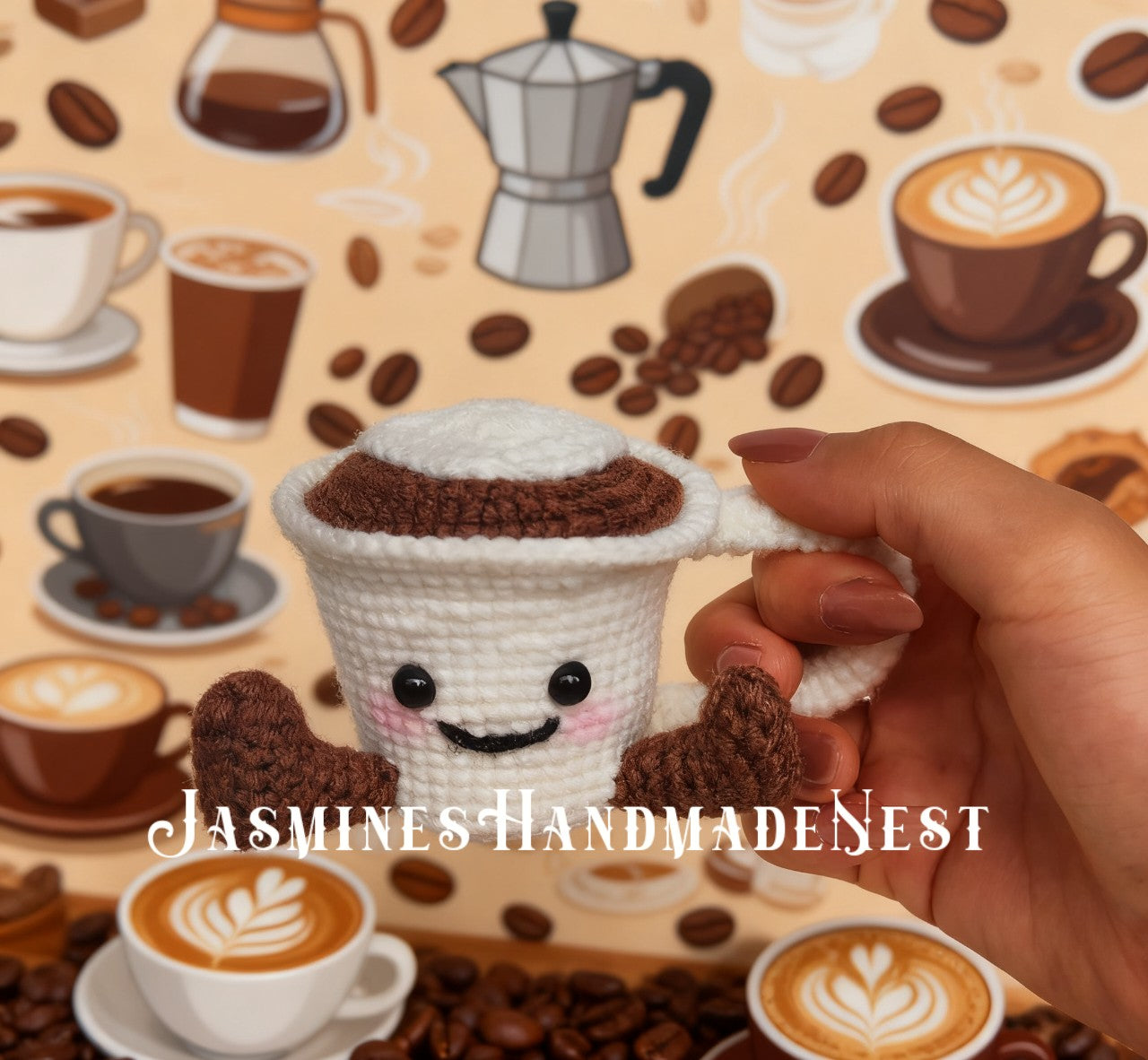 Coffee Cup Crochet Plush – Handmade Amigurumi Coffee Mug Stuffie, Soft Plush Toy, Desk Buddy, Cute Crochet Doll, Gift for Coffee Lovers and Kids