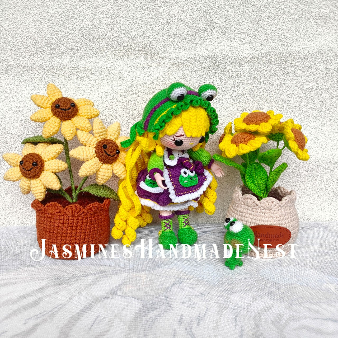 Wishing Girl in Frog Costume – Handmade Crochet Plush Doll, Whimsical Amigurumi Gift, Soft Toy for Kids, Room Decor or Collector Display
