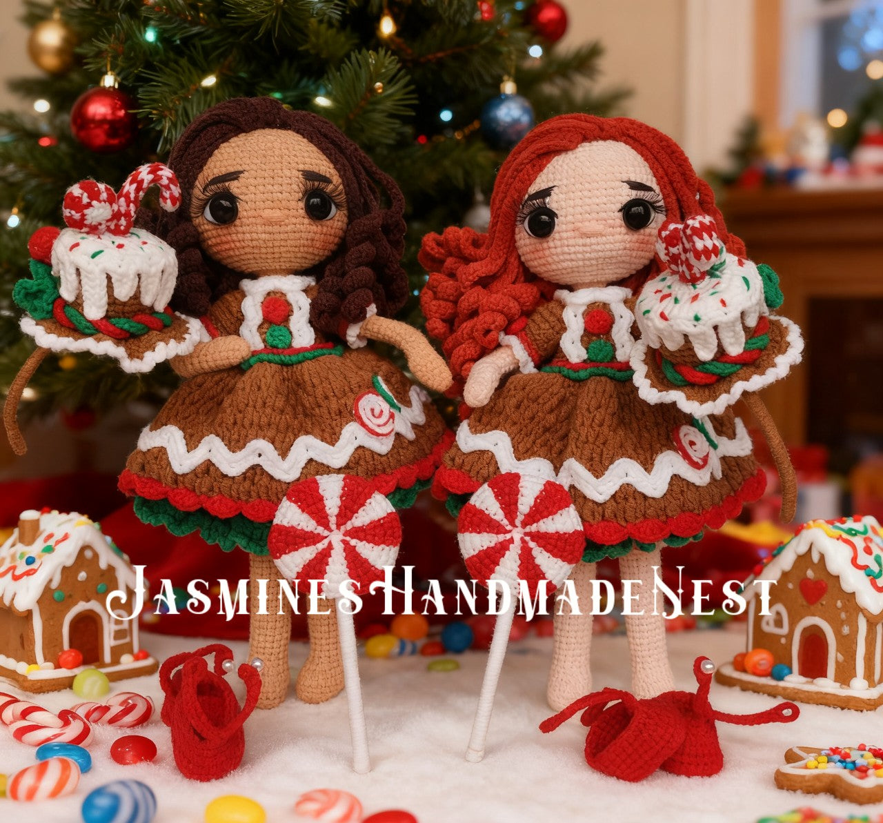 Crochet Gingerbread Girl Doll – Handmade Amigurumi Plush Toy, Holiday Decoration, Cute Collectible Doll, Birthday or Baby Shower Gift for Kids