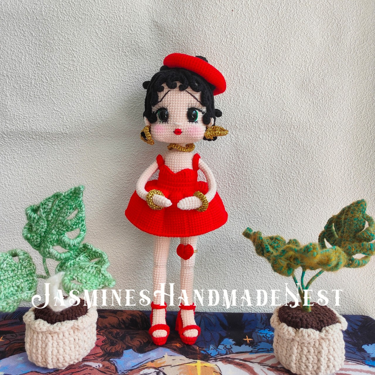 Handmade Crochet Girl Doll – Cute Red Dress Plush Toy – Amigurumi Gift for Kids or Collectors – Soft and Cuddly Room or Nursery Decor