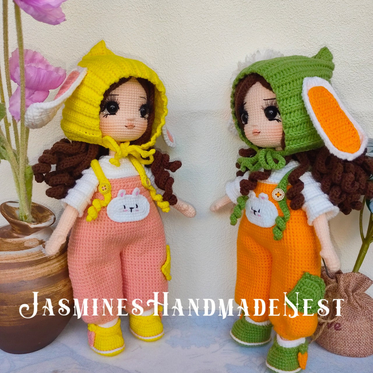 Handmade Crochet Bunny Girl Doll – Cute Amigurumi Plush Toy, Soft Knitted Rabbit Doll, Adorable Gift for Kids, Birthday Present, Nursery Decoration, Unique Collectible for Doll Lovers and Children