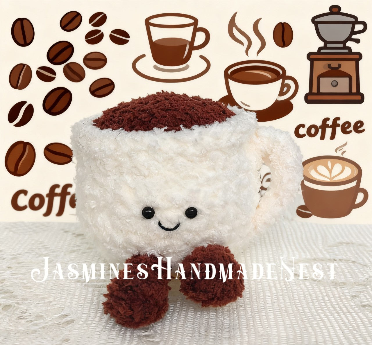 Coffee Cup Crochet Plush – Handmade Amigurumi Coffee Mug Stuffie, Soft Plush Toy, Desk Buddy, Cute Crochet Doll, Gift for Coffee Lovers and Kids