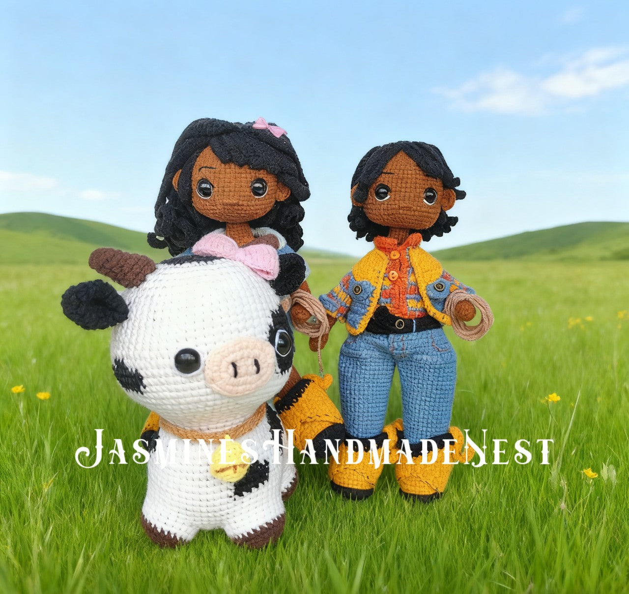 Handmade Crochet Cowboy and Cowgirl Dolls – Amigurumi Western Plush Toy Set – Soft Stuffed Doll Pair for Kids, Nursery Decor, or Collector Gift