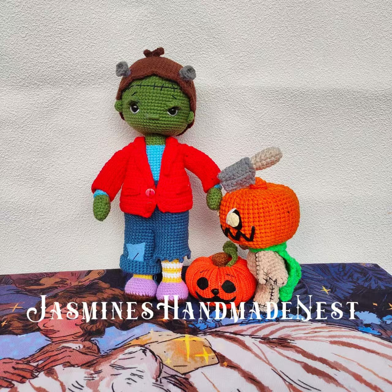 Handmade Frankenstein Doll – Classic Stitched Design with Retro Hues, Halloween Decor, Ideal Birthday Gift for Him, Dark-Chic Trendy Toy