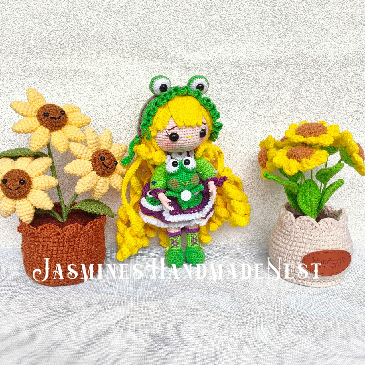 Wishing Girl in Frog Costume – Handmade Crochet Plush Doll, Whimsical Amigurumi Gift, Soft Toy for Kids, Room Decor or Collector Display